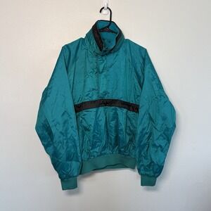 Seattle Blues Men's Full Zip Windbreaker Jacket Teal/Black Stand-Up Collar Short